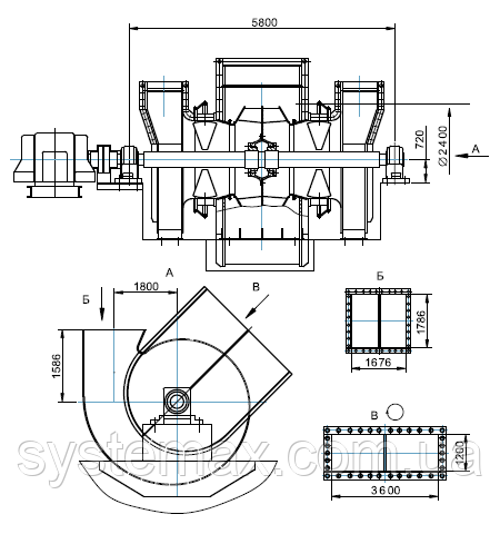 Креслення габаритних і приєднувальних розмірів димососа ДН-24x2