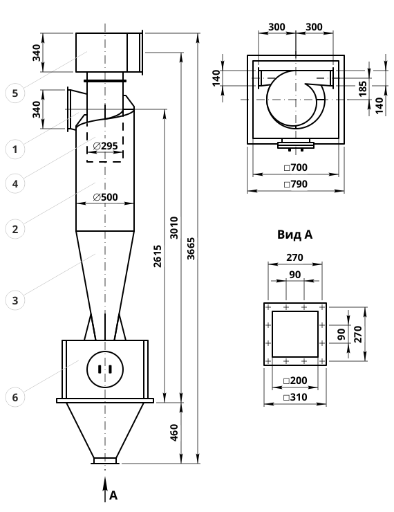 Креслення циклона ЦН-15-500-1УП: елементи конструкції і геометричні розміри